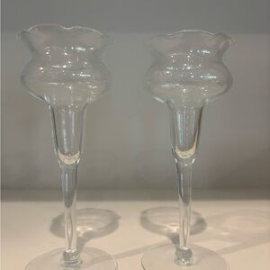Pair of Vtg Princess House Handblown Crystal Fluted Stemmed Candlestick Holders
